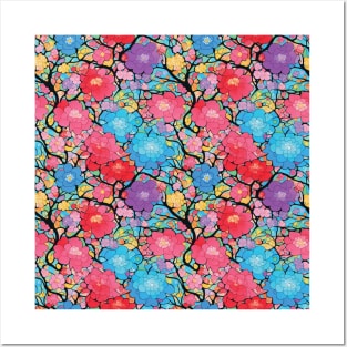 seamless tiled colorful floral trees abstract soft paint Japanese style unique Posters and Art